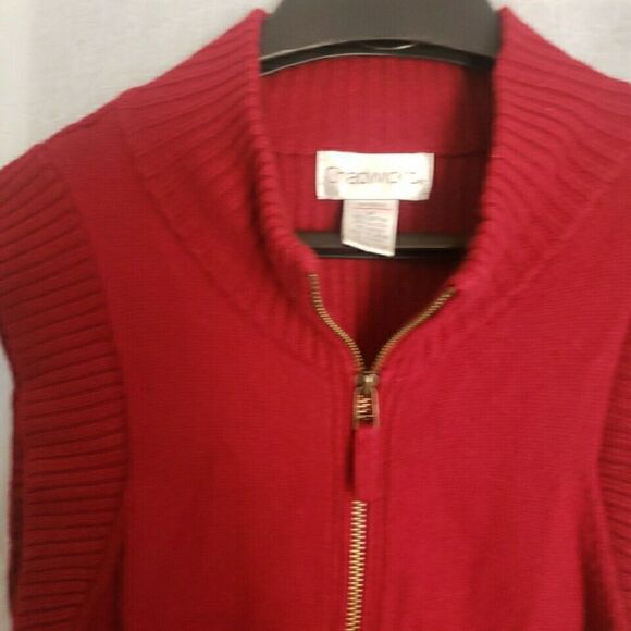 Chadwick Sweater Vest Womens Size M Red Full Zip Ribbed Mock Neck Zipper Pockets - Picture 3 of 12